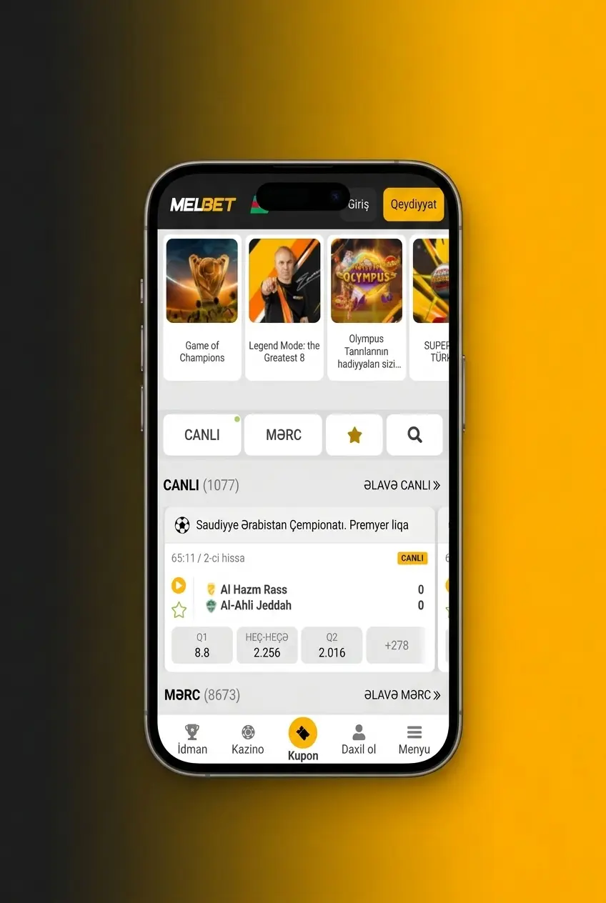Melbet platformasında idman mərci etmək üçün addım-addım təlimat göstərilən ekran görüntüsü