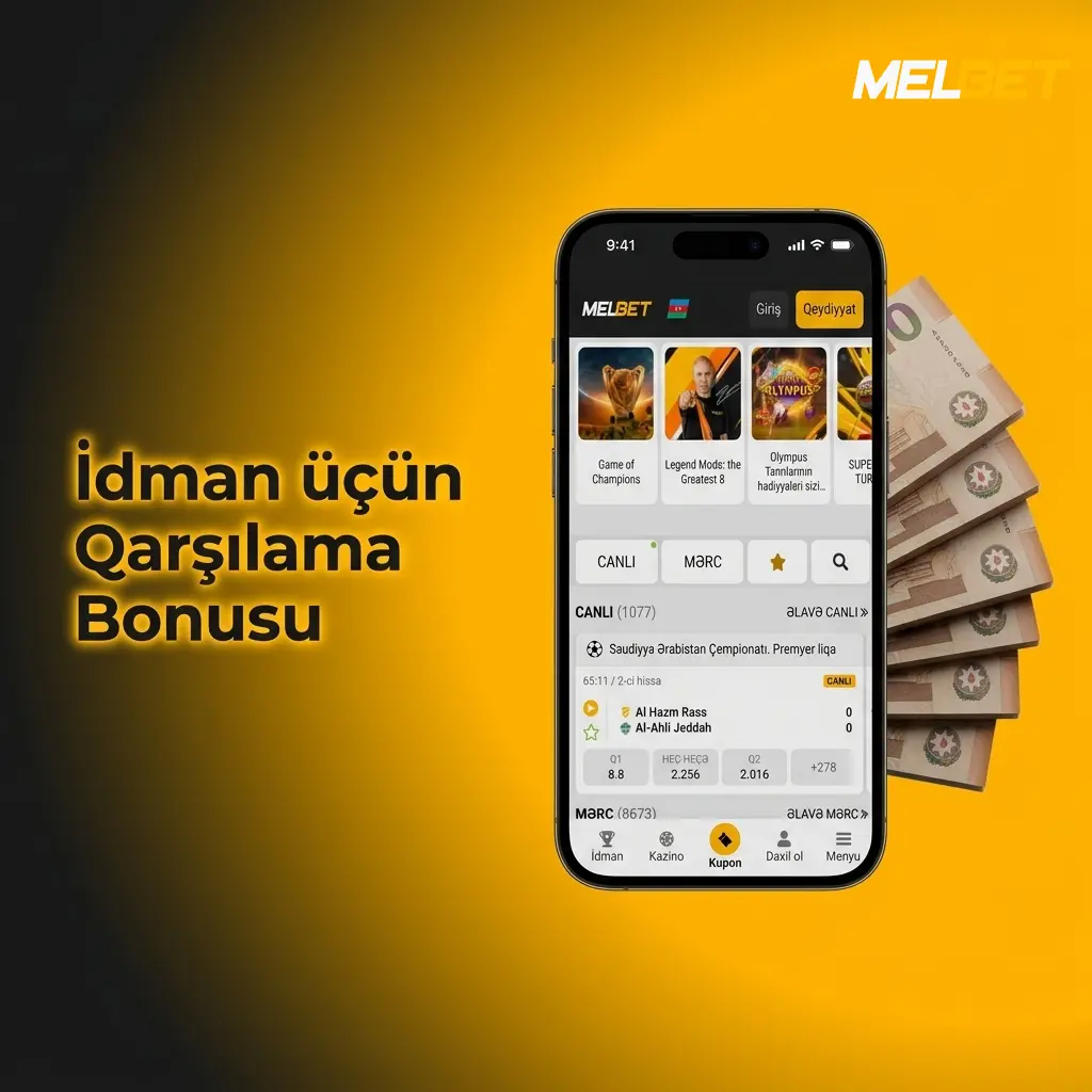 İdman üçün ilk depozit bonusu: 100%, 500 AZN-dək, minimum depozit 3 AZN, 5x çevirməli