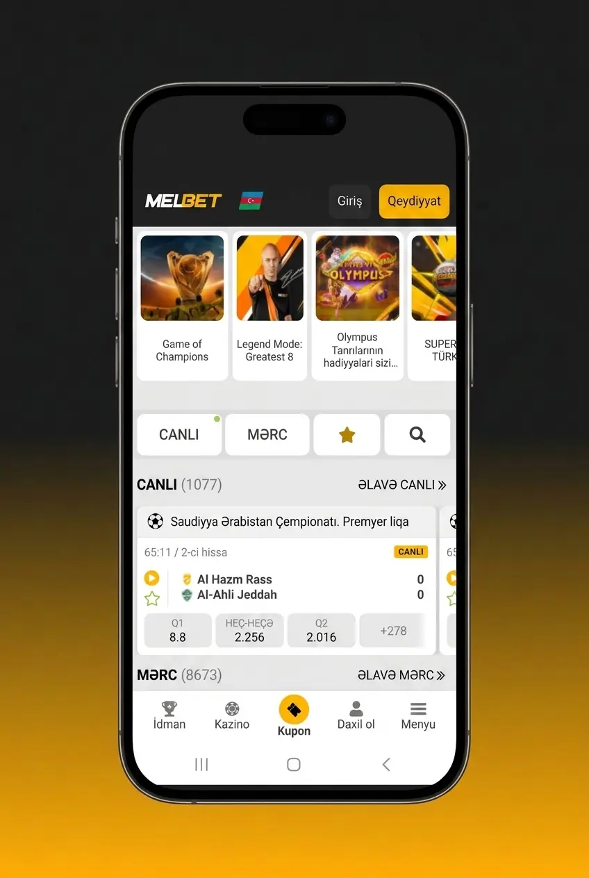 Melbet tətbiqində basketbol mərclər üçün iOS və Android mobil interfeysi