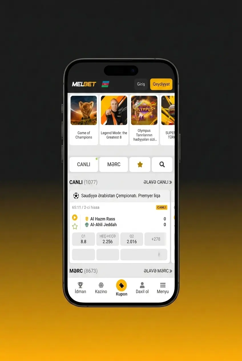 Melbet tətbiqində basketbol mərcləri üçün iOS və Android mobil interfeysi