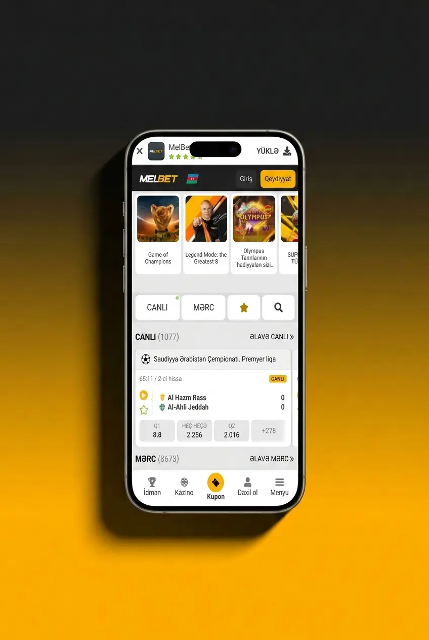 Melbet tətbiqində MMA mərcləri üçün iOS və Android mobil interfeysi
