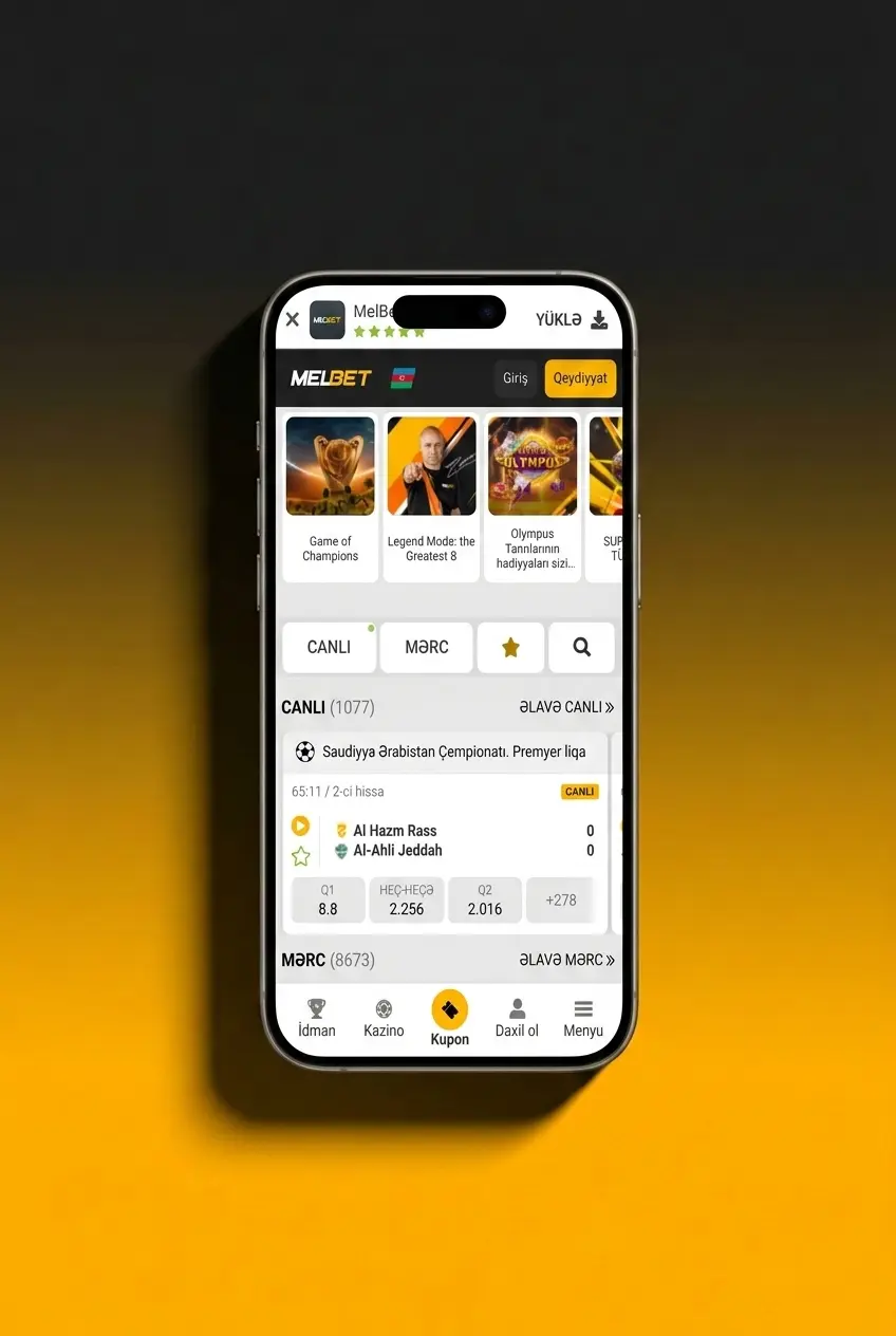 Melbet tətbiqində MMA mərcləri üçün iOS və Android mobil interfeysi